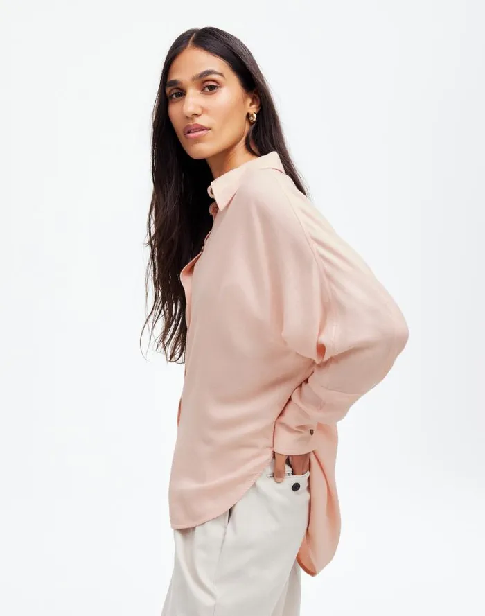 Women Heathered Flannel Dolman ButtonUp Shirt Pink Heather Madewell Tops and Shirts
