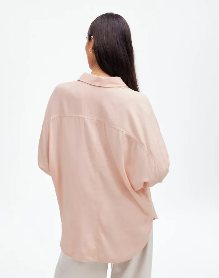 Women Heathered Flannel Dolman ButtonUp Shirt Pink Heather Madewell Tops and Shirts