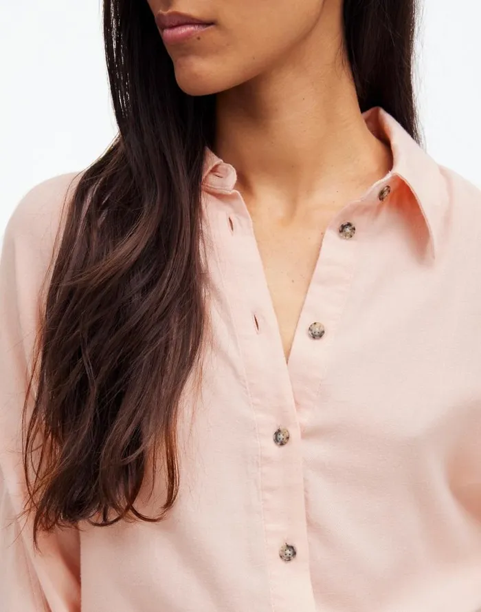 Women Heathered Flannel Dolman ButtonUp Shirt Pink Heather Madewell Tops and Shirts