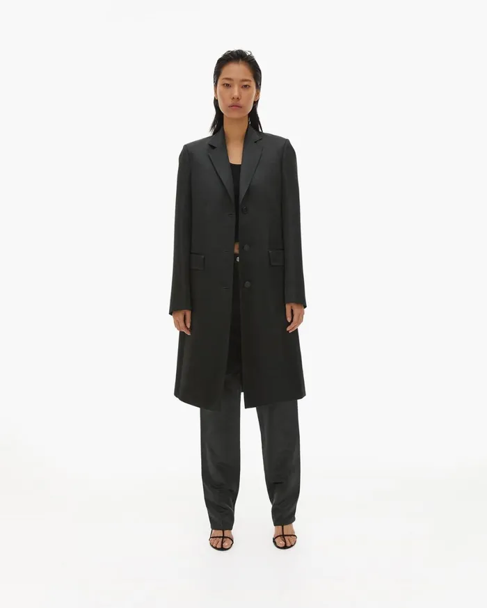 Women Heavy Satin Coat Forest Helmut Lang Outerwear