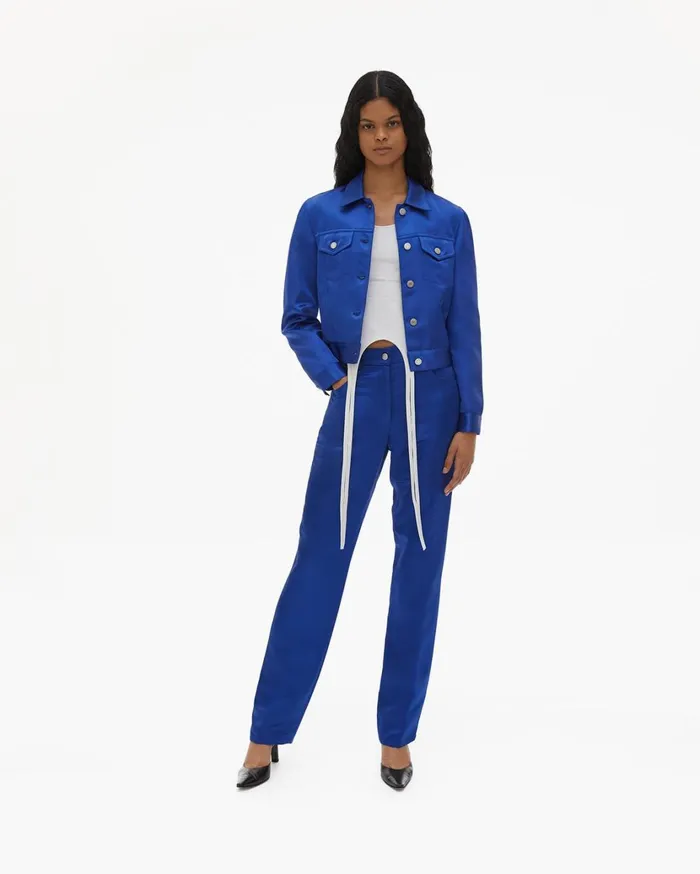 Women Heavy Satin Jean Jacket Azurite Helmut Lang Jackets