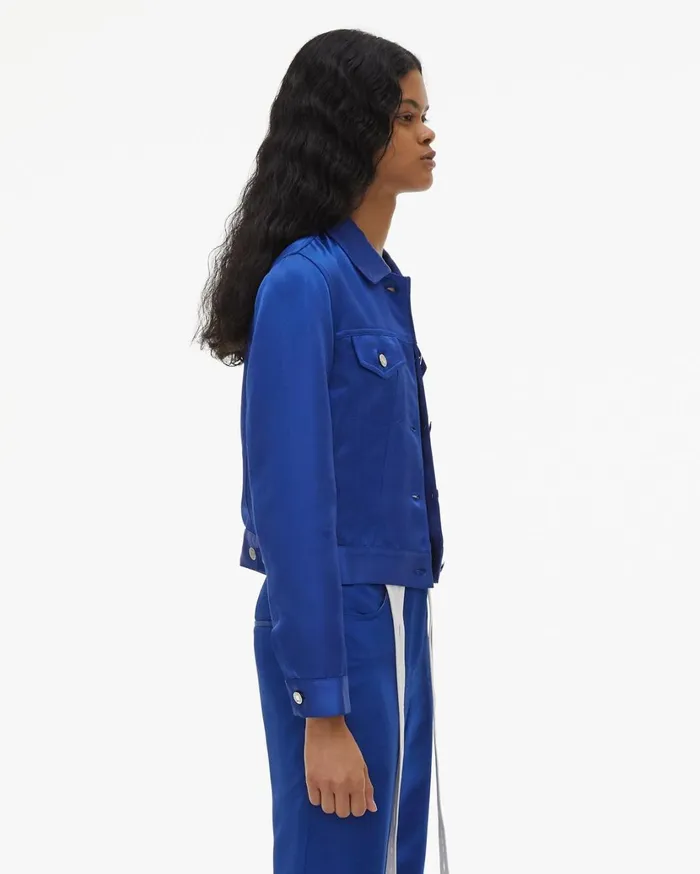 Women Heavy Satin Jean Jacket Azurite Helmut Lang Jackets
