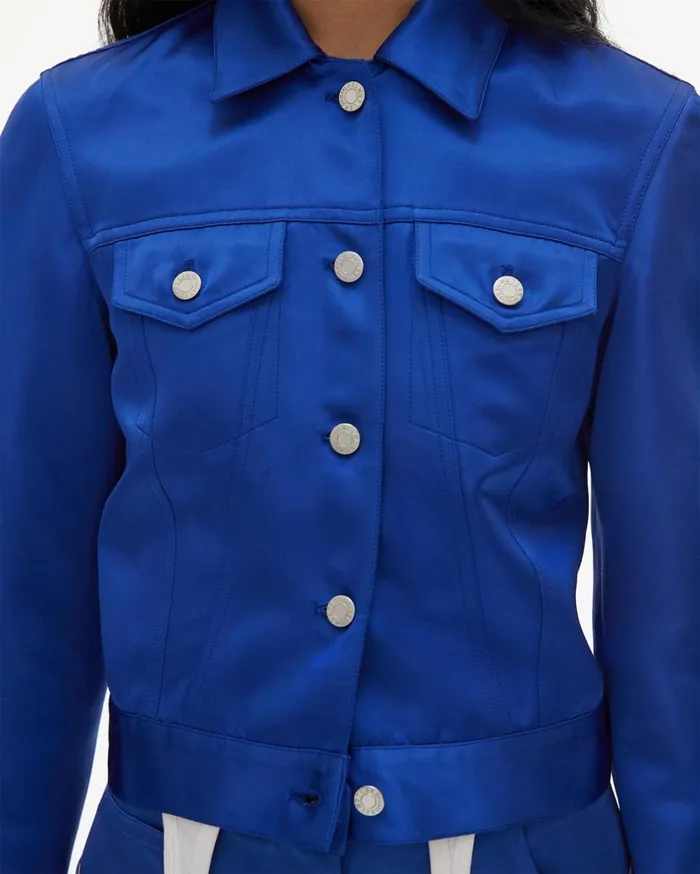 Women Heavy Satin Jean Jacket Azurite Helmut Lang Jackets