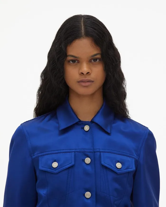 Women Heavy Satin Jean Jacket Azurite Helmut Lang Jackets