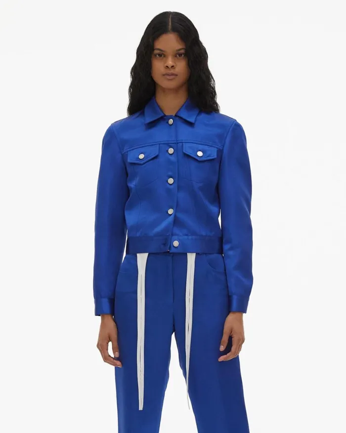Women Heavy Satin Jean Jacket Azurite Helmut Lang Jackets