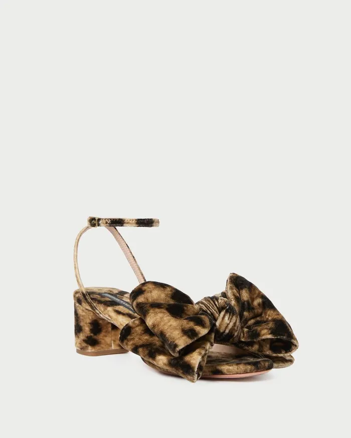 Women Heeled Sandals Loeffler Randall Carmen Leopard Velvet Bow Sandal
