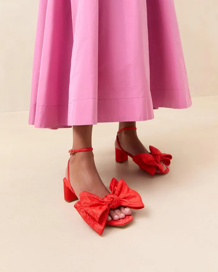 Women Heeled Sandals Loeffler Randall Carmen Red Moir Bow Sandal Women Heeled Sandals Loeffler Randall Carmen Red Moir Bow Sandal