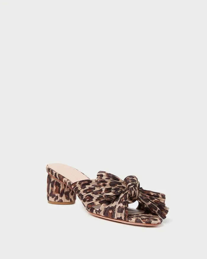 Women Heeled Sandals Loeffler Randall Emilia Leopard Pleated Bow Sandal