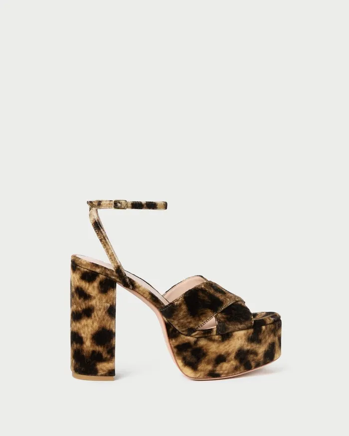 Women Heeled Sandals Loeffler Randall Loretta Leopard Velvet Platform Sandal