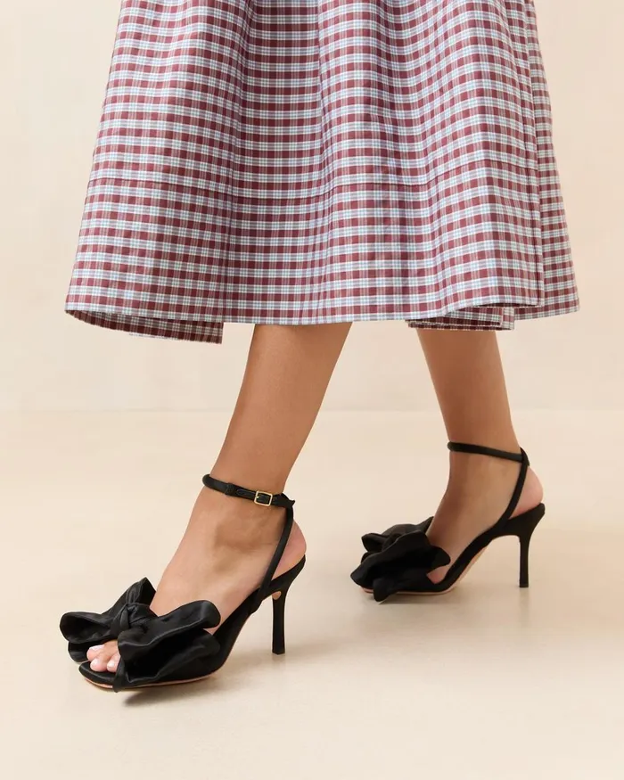 Women Heeled Sandals Loeffler Randall Marlena Black Satin Bow Sandal Women Heeled Sandals Loeffler Randall Marlena Black Satin Bow Sandal