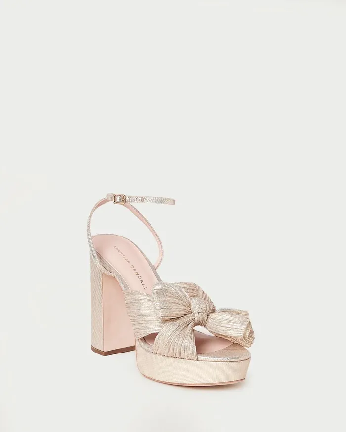 Women Heeled Sandals Loeffler Randall Natalia Platinum Platform Bow Heel