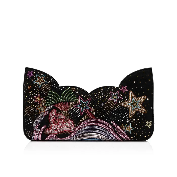 Women Hot Chick Baguette Clutch 8211 Veau Velours Starlight Strass 8211 Black Black Christian Louboutin Shoulder Bags