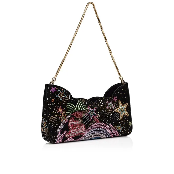 Women Hot Chick Baguette Clutch 8211 Veau Velours Starlight Strass 8211 Black Black Christian Louboutin Shoulder Bags