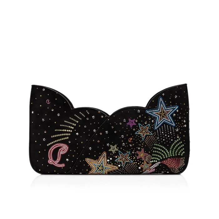 Women Hot Chick Baguette Clutch 8211 Veau Velours Starlight Strass 8211 Black Black Christian Louboutin Shoulder Bags