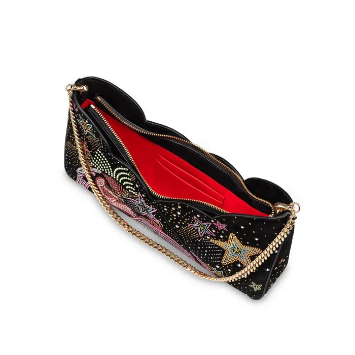 Women Hot Chick Baguette Clutch 8211 Veau Velours Starlight Strass 8211 Black Black Christian Louboutin Shoulder Bags