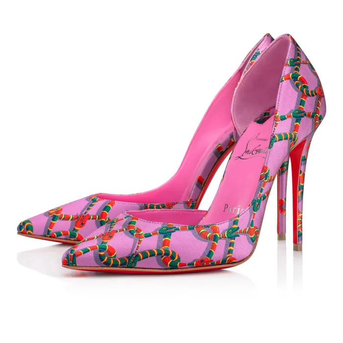 Women Iriza 100 Mm Pumps 8211 Crepe Satin Naja Chain Print 8211 Gummy Pink Christian Louboutin Pumps Women Iriza 100 Mm Pumps 8211 Crepe Satin Naja Chain Print 8211 Gummy Pink Christian Louboutin Pumps