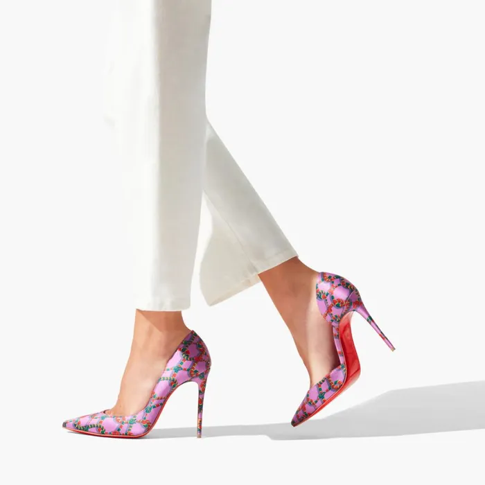 Women Iriza 100 Mm Pumps 8211 Crepe Satin Naja Chain Print 8211 Gummy Pink Christian Louboutin Pumps