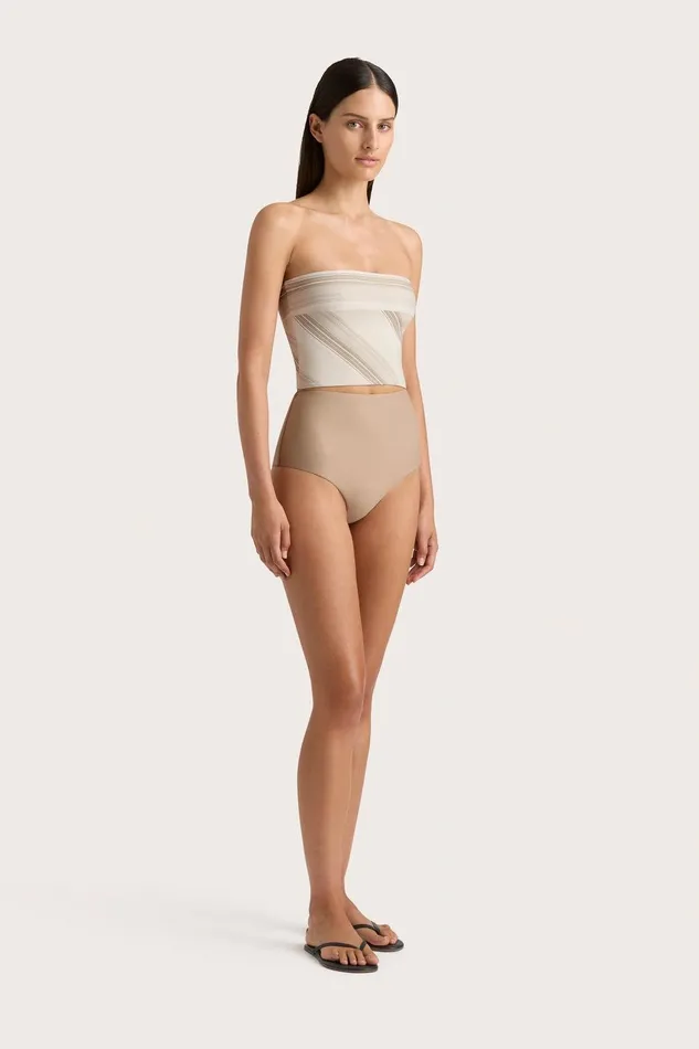 Women Jean Swim Top Futura Stripe Taupe Faithfull The Brand Swim