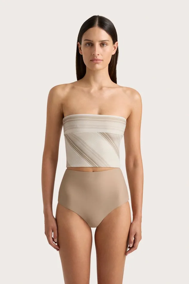 Women Jean Swim Top Futura Stripe Taupe Faithfull The Brand Swim Women Jean Swim Top Futura Stripe Taupe Faithfull The Brand Swim