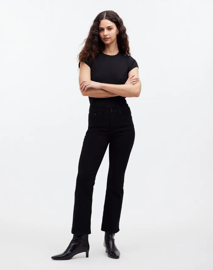 Women Kick Out Crop Jeans Black Rinse Wash Madewell Jeans