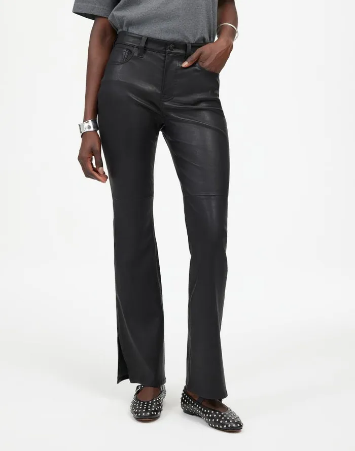 Women Kick Out FullLength Pants In Leather True Black Madewell Pants