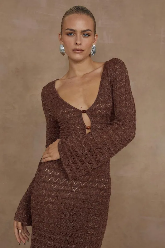 Women Knit Dresses Runaway The Label NYA MIDI DRESS Espresso