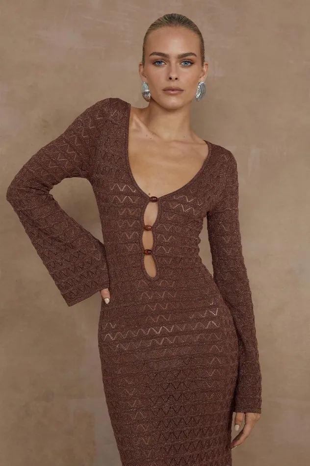 Women Knit Dresses Runaway The Label NYA MIDI DRESS Espresso
