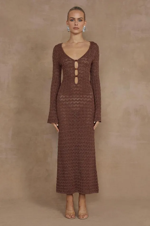 Women Knit Dresses Runaway The Label NYA MIDI DRESS Espresso