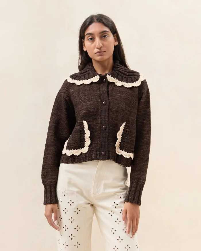 Women Knitwear Loeffler Randall Lo BrownCream Collared Cardigan L Sweaters and Knits L Apparel Women Knitwear Loeffler Randall Lo BrownCream Collared Cardigan L Sweaters and Knits L Apparel