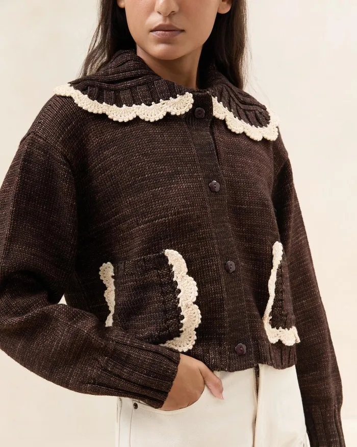 Women Knitwear Loeffler Randall Lo BrownCream Collared Cardigan L Sweaters and Knits L Apparel Women Knitwear Loeffler Randall Lo BrownCream Collared Cardigan L Sweaters and Knits L Apparel