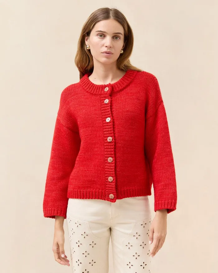 Women Knitwear Loeffler Randall Maddie Red Wool Cardigan