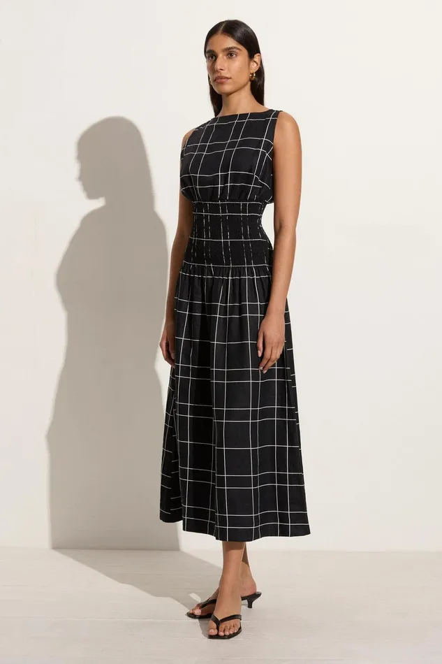 Women La Canella Midi Dress Letizia Check Black 8211 Final Sale Faithfull The Brand Dresses Women La Canella Midi Dress Letizia Check Black 8211 Final Sale Faithfull The Brand Dresses