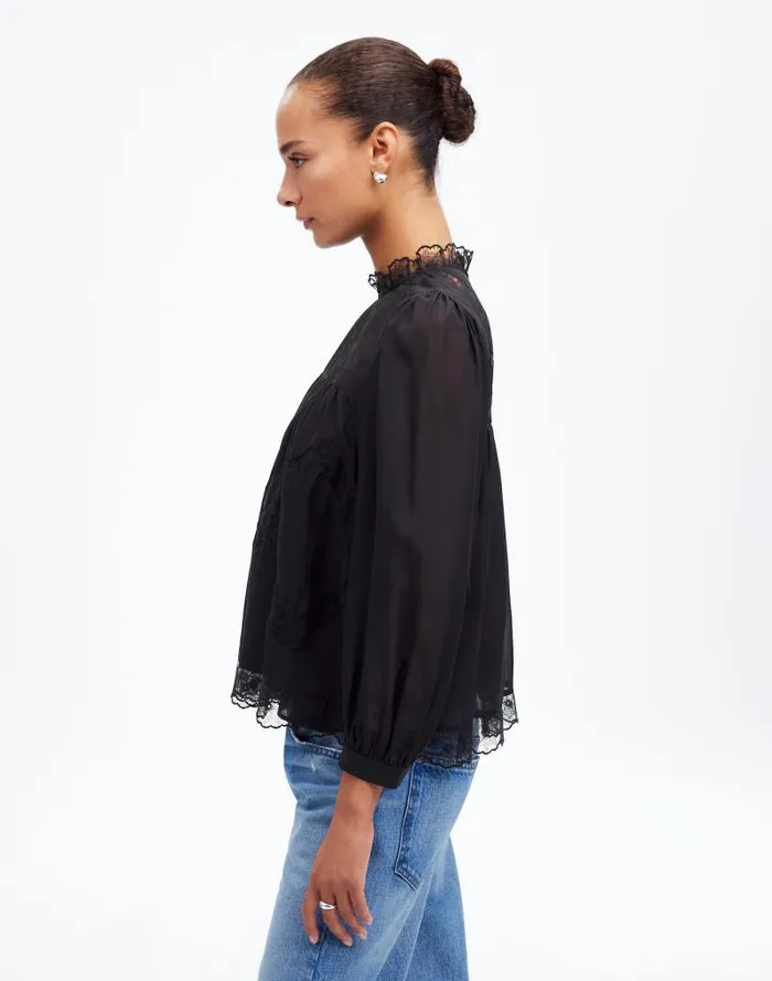 Women LaceInset Top In Silk True Black Madewell Tops and Shirts