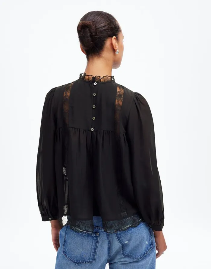 Women LaceInset Top In Silk True Black Madewell Tops and Shirts
