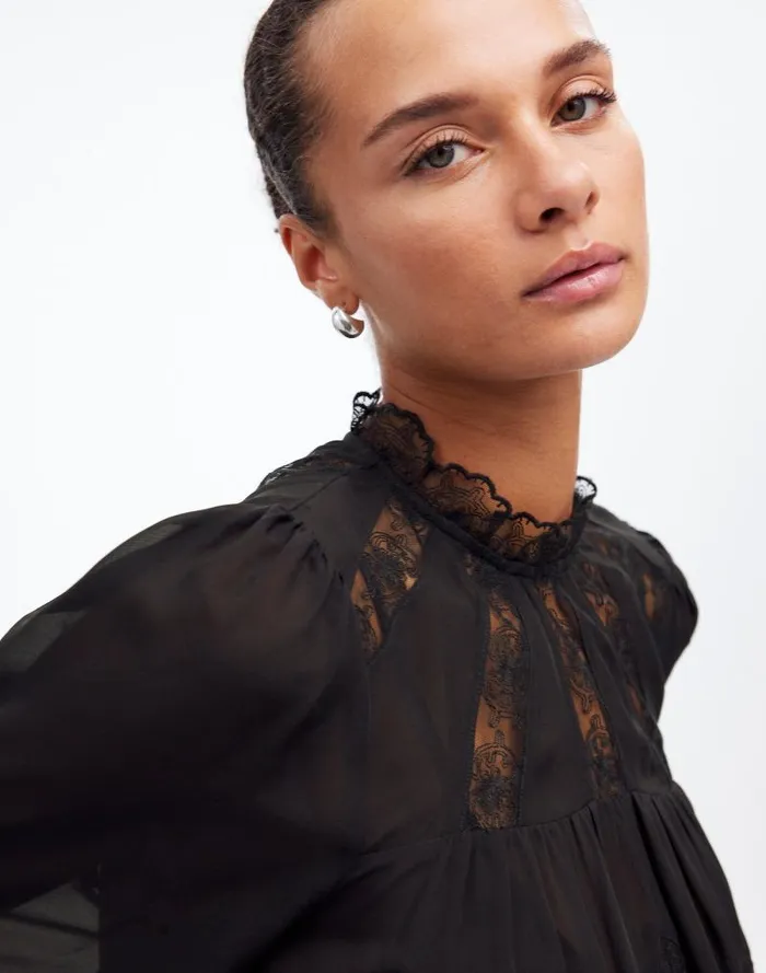 Women LaceInset Top In Silk True Black Madewell Tops and Shirts