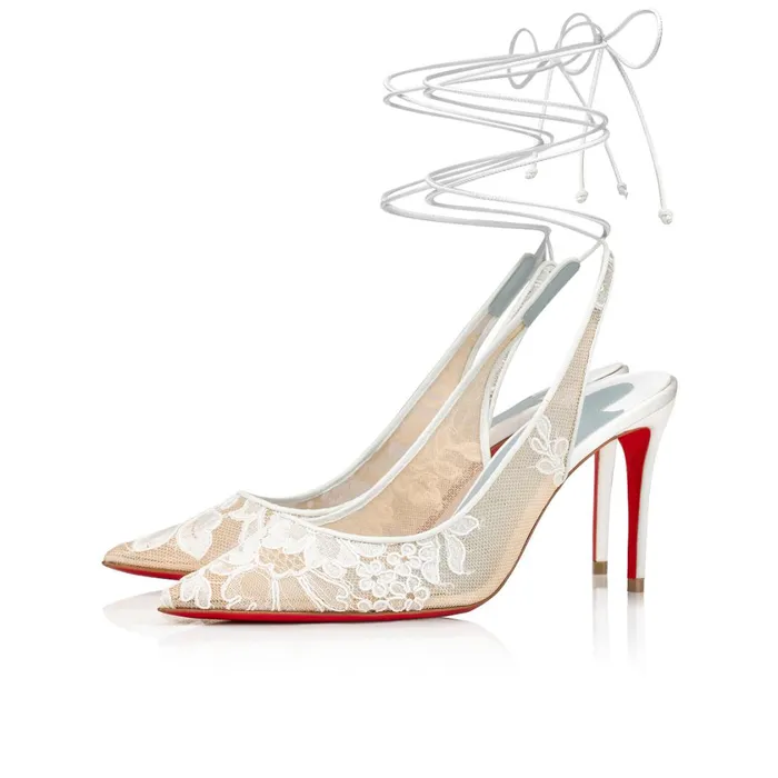 Women Lace Up Kate 85 Mm Pumps 8211 Mesh Lace Marie And Leather 8211 Off White White Christian Louboutin Pumps Women Lace Up Kate 85 Mm Pumps 8211 Mesh Lace Marie And Leather 8211 Off White White Christian Louboutin Pumps