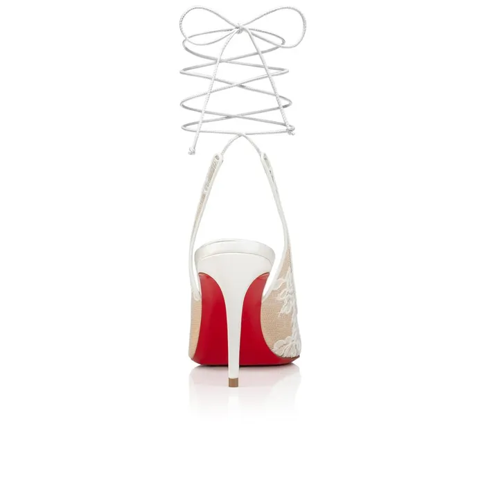 Women Lace Up Kate 85 Mm Pumps 8211 Mesh Lace Marie And Leather 8211 Off White White Christian Louboutin Pumps