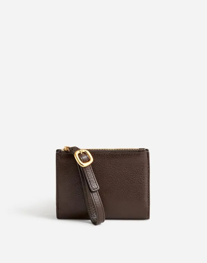 Women Leather Bifold Wallet Wristlet Dark Carob Madewell Pouches and Wallets