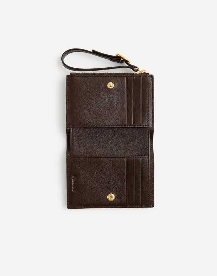 Women Leather Bifold Wallet Wristlet Dark Carob Madewell Pouches and Wallets