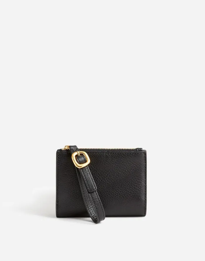 Women Leather Bifold Wallet Wristlet True Black Madewell Pouches and Wallets
