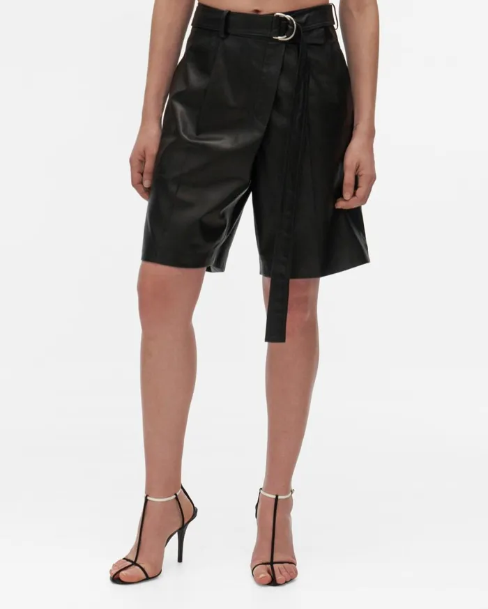 Women Leather Wrap Short Onyx Helmut Lang Shorts