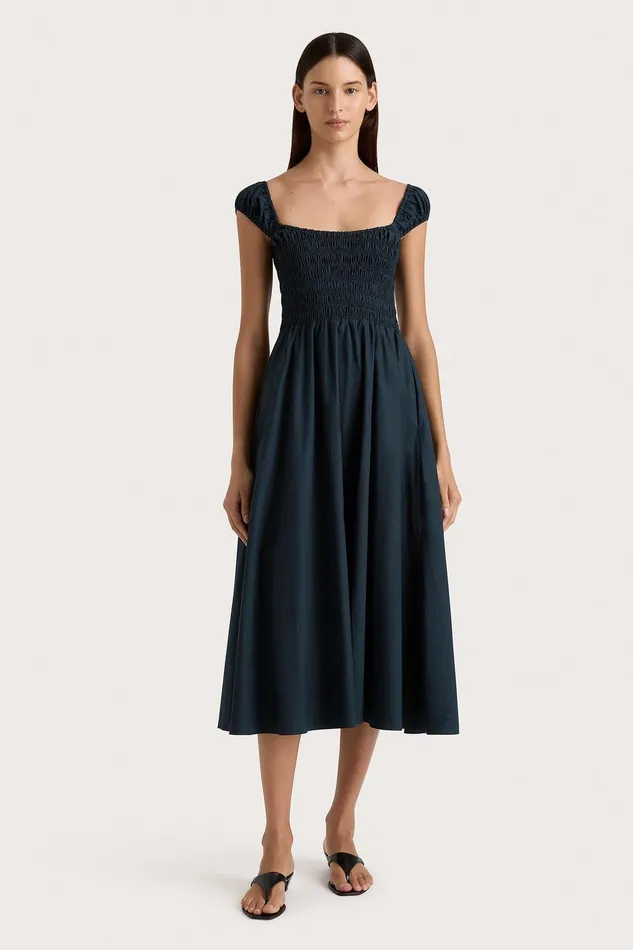 Women Lene Midi Dress Navy Faithfull The Brand Dresses