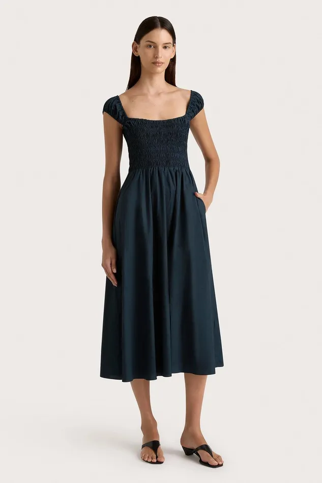 Women Lene Midi Dress Navy Faithfull The Brand Dresses Women Lene Midi Dress Navy Faithfull The Brand Dresses