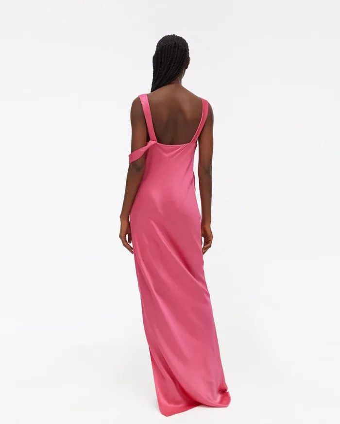 Women Long Double Satin Sash Dress Neon Pink Helmut Lang Dresses and Skirts