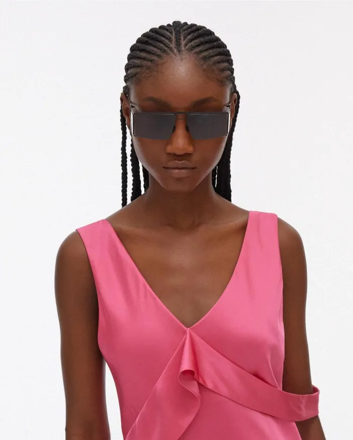 Women Long Double Satin Sash Dress Neon Pink Helmut Lang Dresses and Skirts