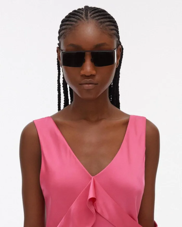 Women Long Double Satin Sash Dress Neon Pink Helmut Lang Dresses and Skirts