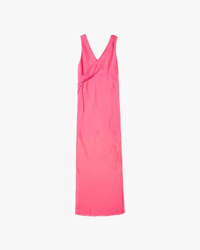 Women Long Double Satin Sash Dress Neon Pink Helmut Lang Dresses and Skirts