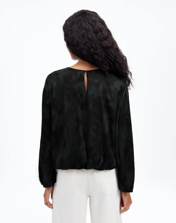 Women LongSleeve BubbleHem Top In Satin Luxury Forest Madewell Tops and Shirts