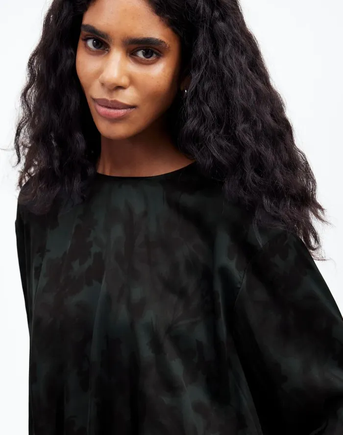 Women LongSleeve BubbleHem Top In Satin Luxury Forest Madewell Tops and Shirts
