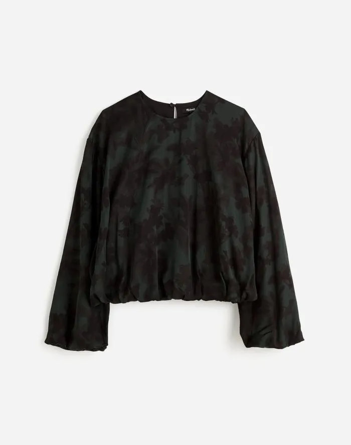Women LongSleeve BubbleHem Top In Satin Luxury Forest Madewell Tops and Shirts